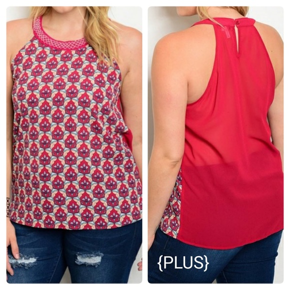 angela plus Tops - [Last 1] LAST DAY Dark Red Print Blouse Beads